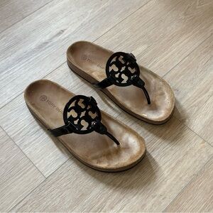 Tory Burch Miller Black Logo Thong Sandals Size 9.5 With Box